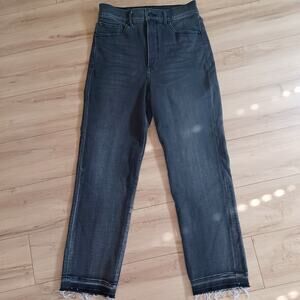 Express High Waisted Straight Frayed Ankle Jeans Faded Black Size 8 EUC